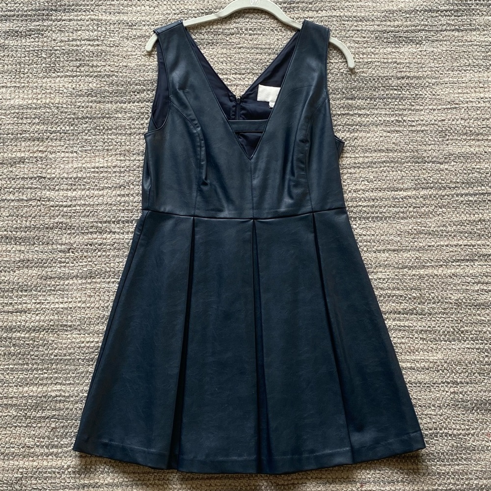 Navy Leather Structured Cocktail Dress